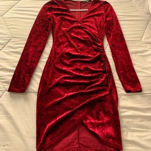 XS Ribbed Red Velvet Longsleeve Dress